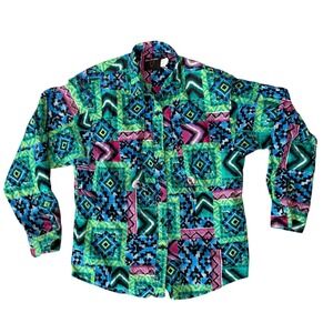 Vintage Frontier Series Southwestern Aztec Print Button Down Shirt Teal Purple L